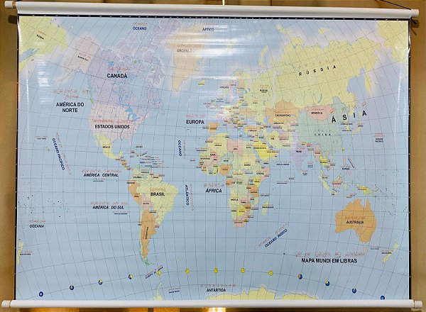 Mapa Mundi em Libras 120x90cm - Lona unid.