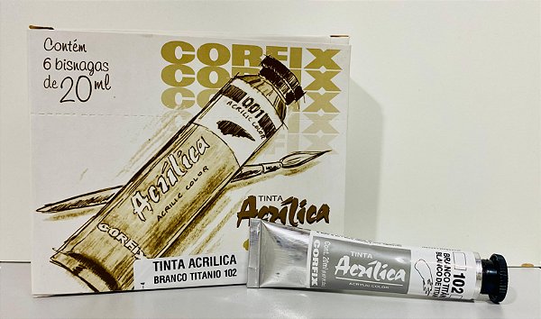Tinta Acrílica 20ml cx. C/6 - Branco Titânio