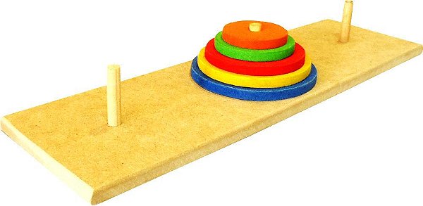 Torre de Hanói - base 36x12cm c/3 pinos e 6 círculos