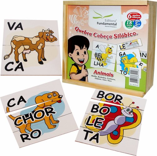 Quebra Cabeça Silábico - Animais - Cx. c/18 pçs.