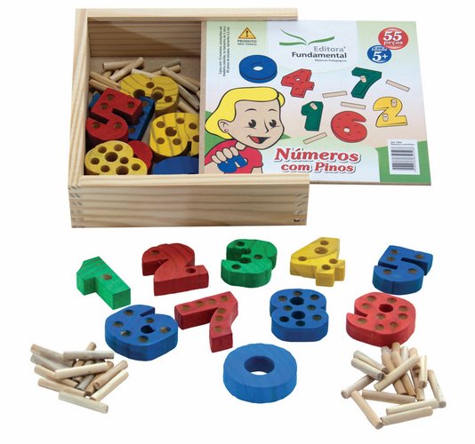 Números c/Pinos - c/10 Num. em mad. med. 5cm + 45 pinos