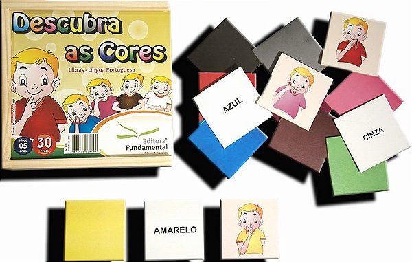 Descubra as Cores - c/30 pçs. Cx. em Madeira em Libras