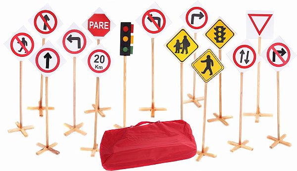 Educação no Trânsito - Bolsa c/14 placas + Semáforo