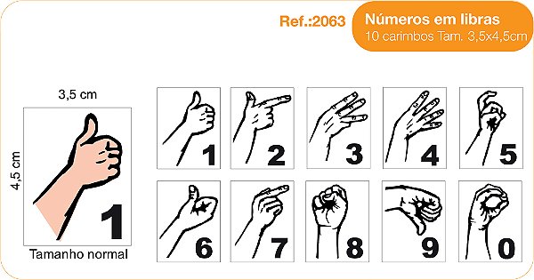 Carimbos Números em Libras - c/10 un. 3,5x4,5cm