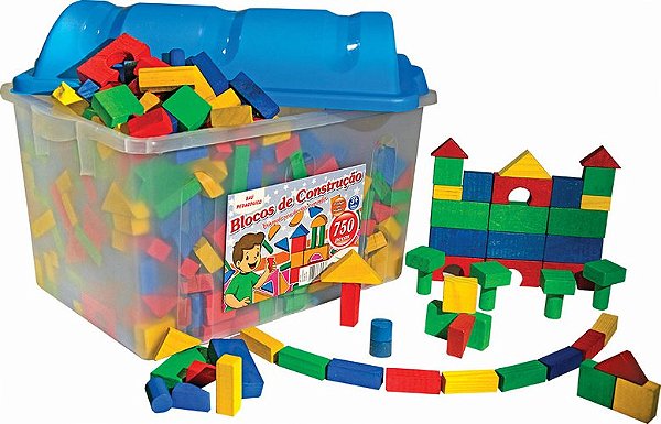 Baú Blocos de Construção c/750 pçs. em Madeira