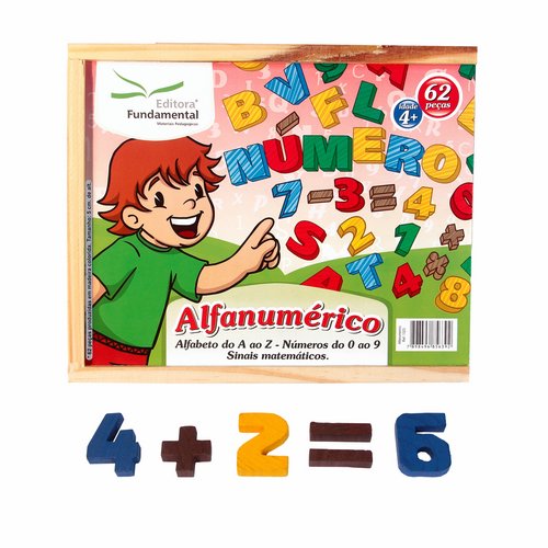 Alfanumérico em Madeira Colorida c/62 pçs.
