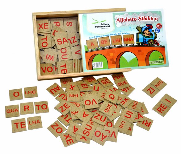 Alfabeto Silábico c/160 pçs. MDF Cx. Madeira