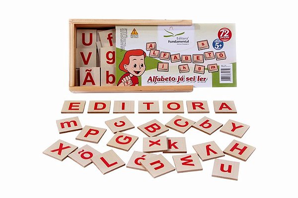 Alfabeto Já sei ler c/72 pçs. MDF Cx. Madeira