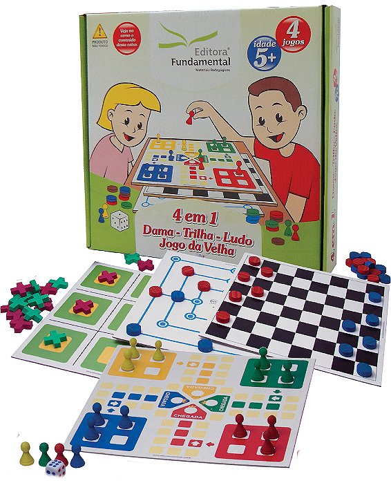 4 em 1 - Dama, Trilha, Ludo e Jogo da Velha - Cx. Cartonada