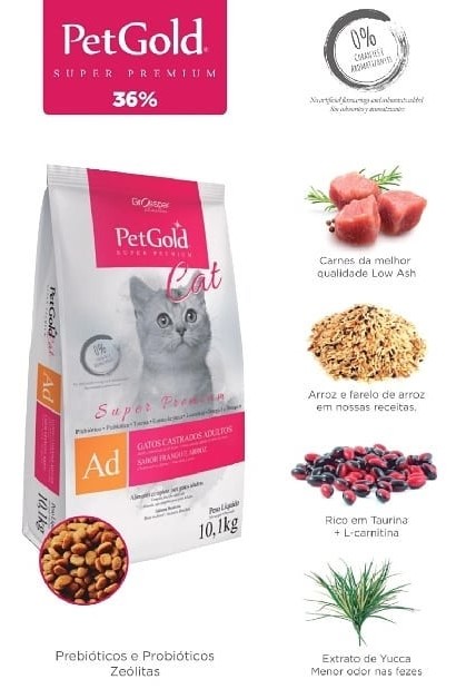 PETGOLD CAT SUPER PREMIUM CASTRADO ADULTO - 10,1KG
