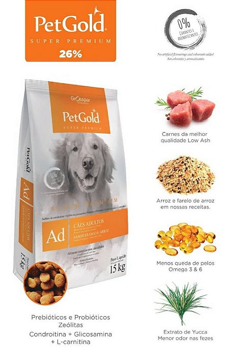 RAÇÃO PETGOLD SUPER PREMIUM CÃES ADULTOS - 15KG