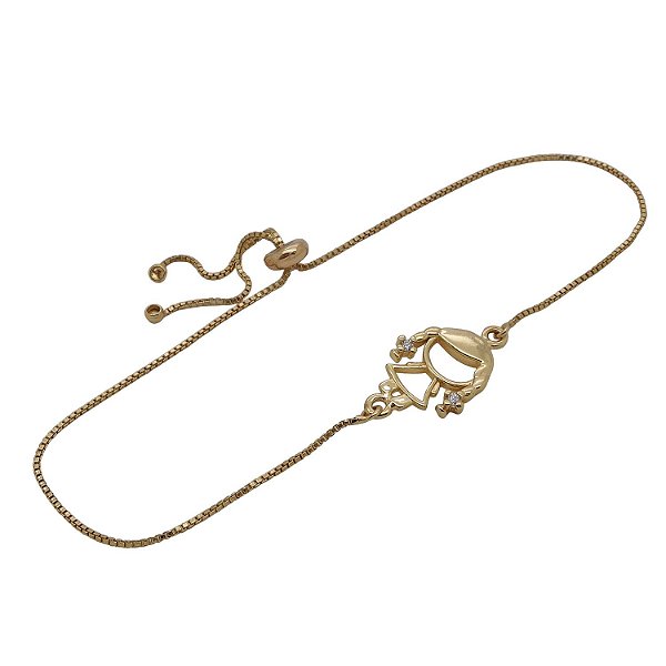 Pulseira prata 925 banho ouro 18k gravata menina cravejada