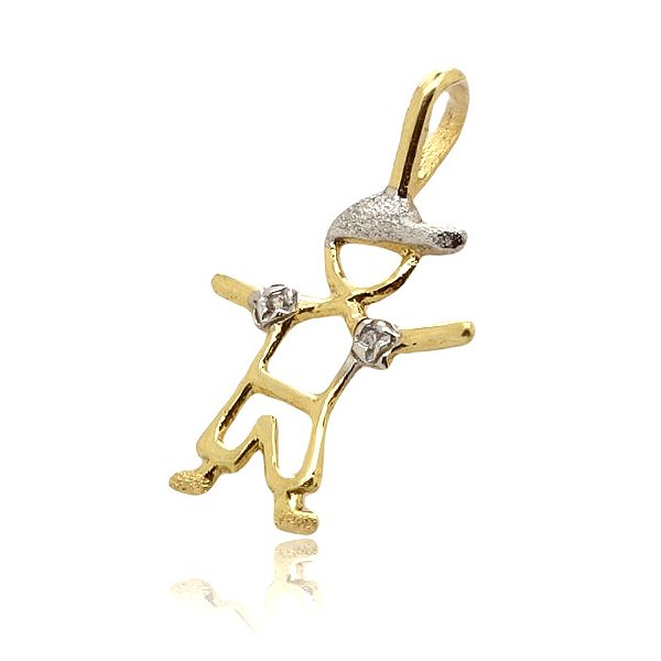 Pingente ouro 18k menino com zircônias