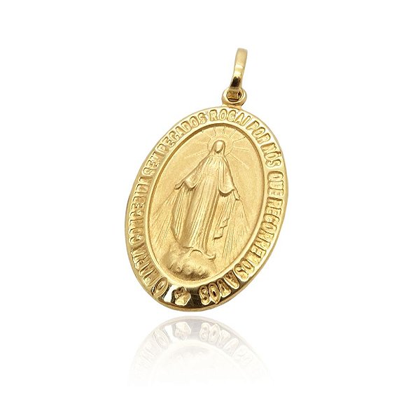 Pingente ouro 18k medalha oval santos - Felissa