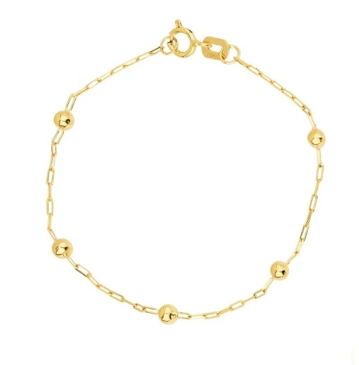 Pulseira ouro 18k 13cm bola 6x2,5mm infantil