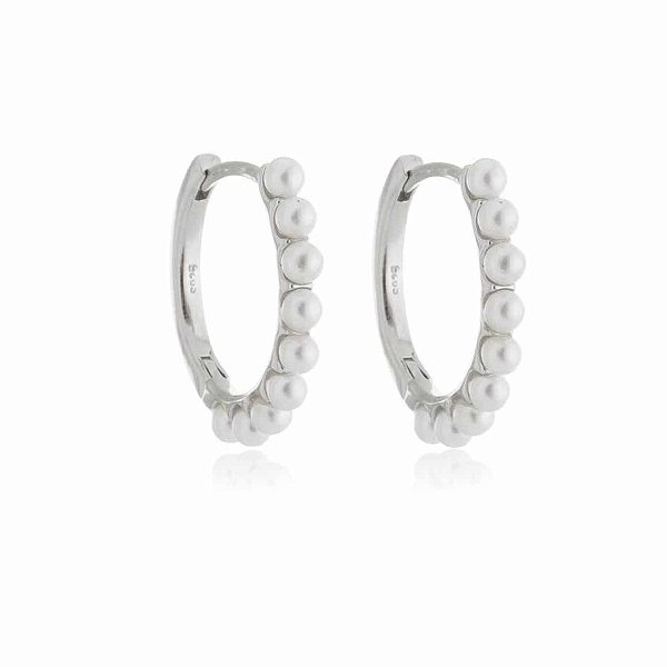 Brinco de prata 925, estilo argola, com pérolas