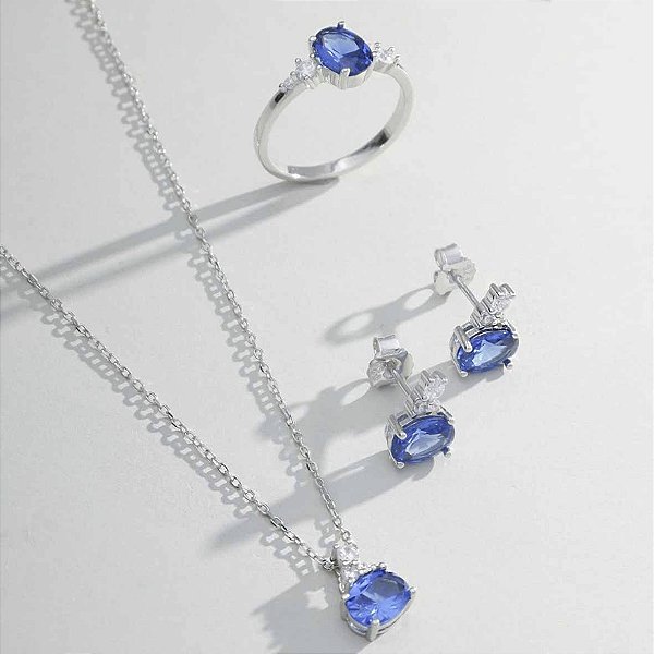 Conjunto em Prata 925 com Topázio Swiss e zircônias