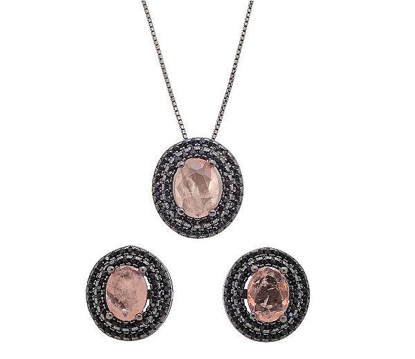 Conjunto colar e brinco prata 925 Morganita Fusion