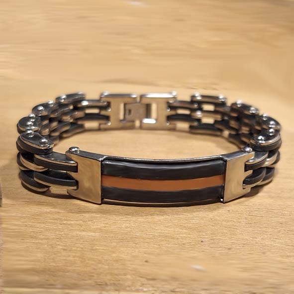 Pulseira Masculina de elos Aço e Caucciù