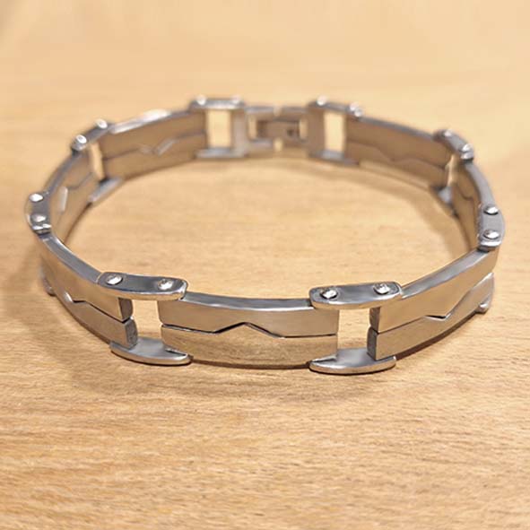 Pulseira Masculina Elos Intercalados Aço Liso e Escovado