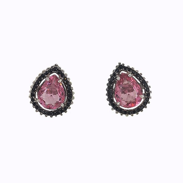 Brinco de Prata 925, banho de Ouro Gota Rosa com Zirconias