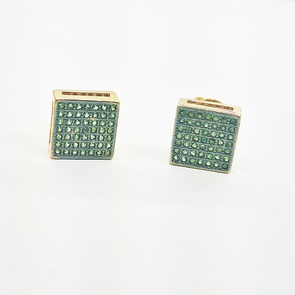 Brinco Prata 925 com banho de Ouro quadrado com zirconias