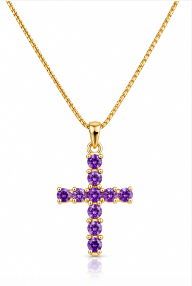 Pingente ouro 18K cruz com pedras brasileiras