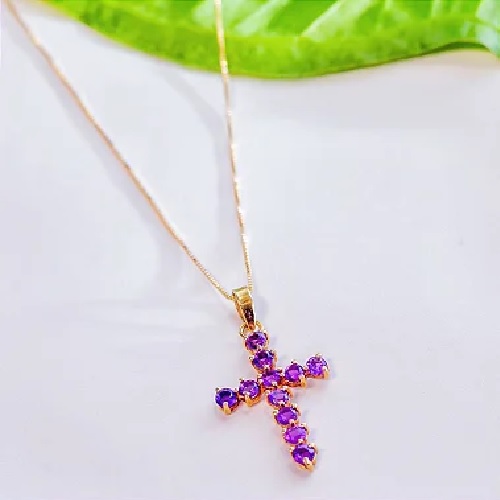 Pingente ouro 18K cruz com pedras brasileiras