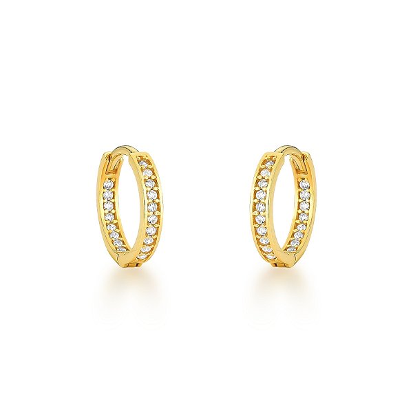 Brinco tipo Argola Africana em Ouro 18k com fio de zircônias