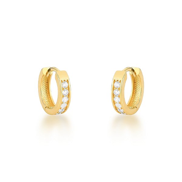 Brinco tipo Argola Africana em Ouro 18k com fio de zircônias