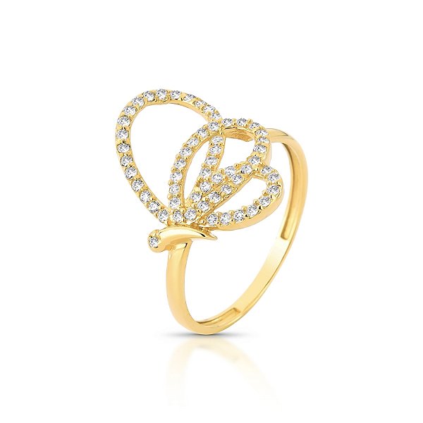 Anel Borboleta Ouro 18k Cravejado Zircônia