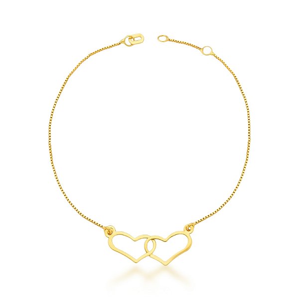 Pulseira Corações Entrelaçados Ouro 18k