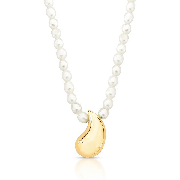 Gargantilha Pérolas Biwa e Gota em Ouro 18k