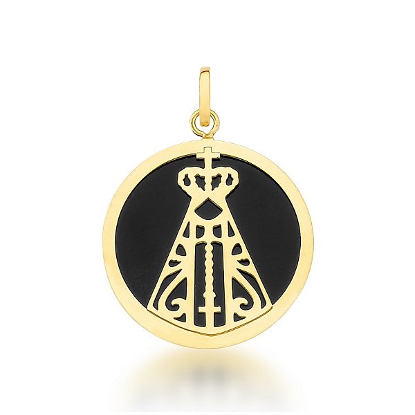 Pingente Nossa Senhora Aparecida em Ouro 18k e Ônix