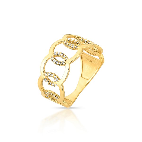 Anel Círculos Entrelaçados em Ouro 18k com Zircônias
