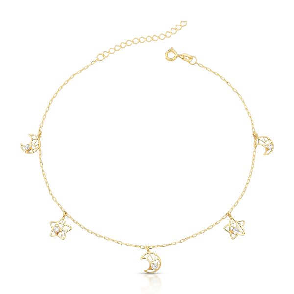 Pulseira Mística Luas e Estrelas em Ouro 18k