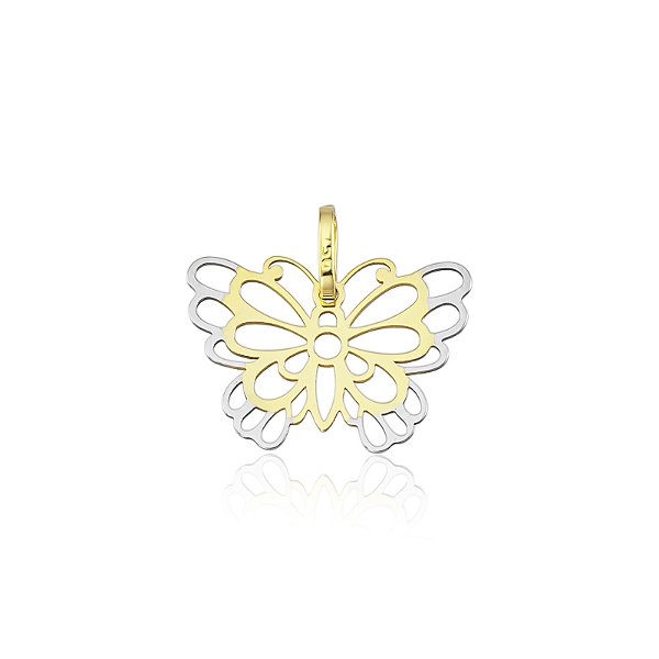 Pingente Borboleta Vazada Bicolor em Ouro 18k