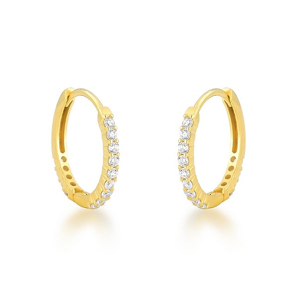 Brinco Argola Articulada com Zircônias em Ouro 18k