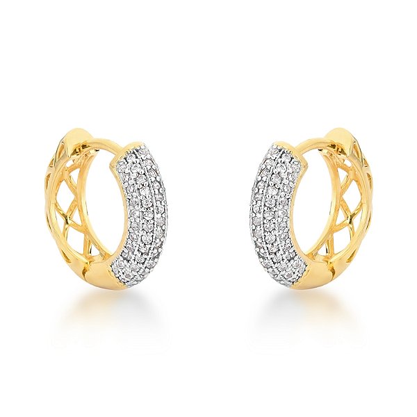Brinco Argola Articulada com Galeria em Losangos em Ouro 18k