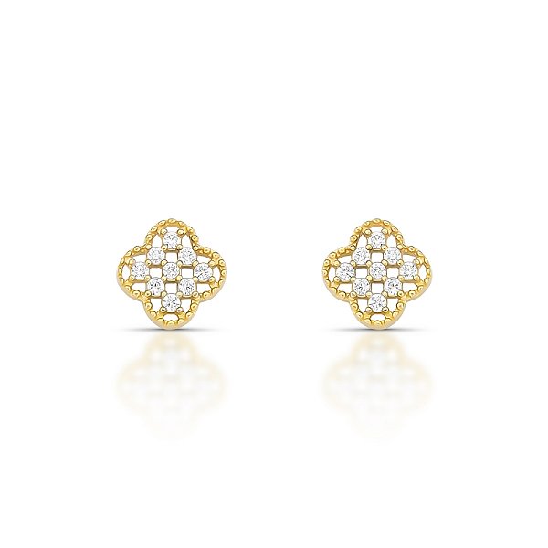 Brinco Trevo da Sorte em Ouro 18k com Zircônias