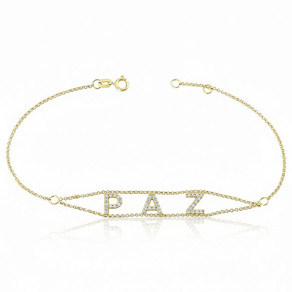 Pulseira "Paz" Cravejada em Ouro 18k