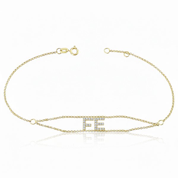 Pulseira "Fé" Cravejada em Ouro 18k