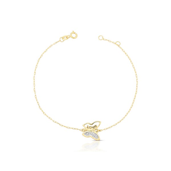 Pulseira Elo Português Borboleta "Love" em Ouro 18k