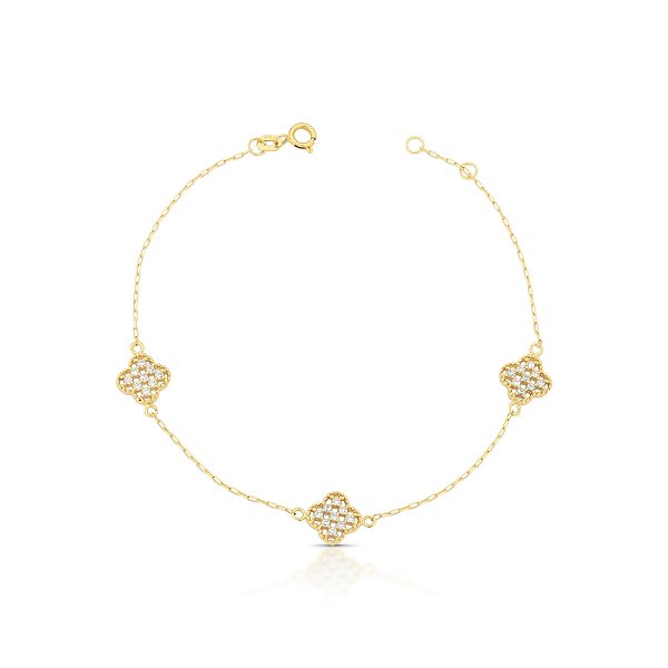 Pulseira Elo Português com Trevos Cravejados em Ouro 18k