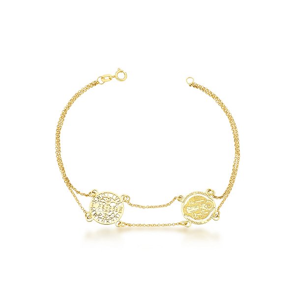 Pulseira São Bento de Corrente Dupla em Ouro 18k