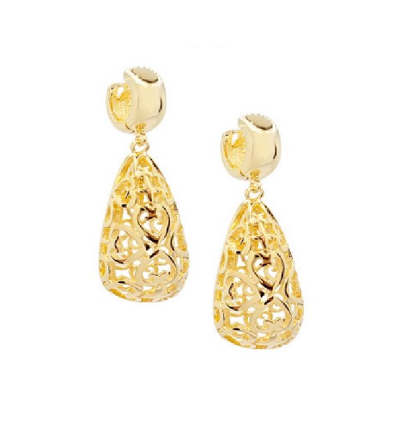 Brinco Dourado Gota Vazada Trabalhada