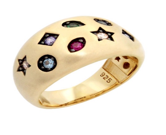 Anel Céu Estrelado em Prata 925 com Banho Dourado e Zircônias Coloridas