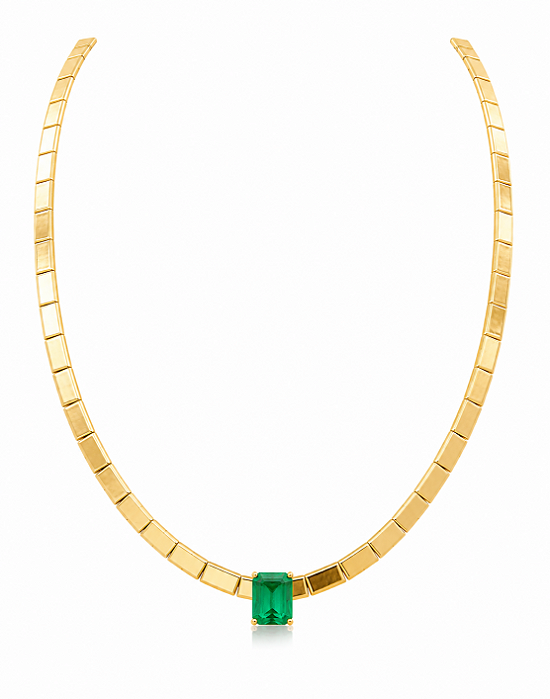 Colar de Ouro com Esmeralda Retangular