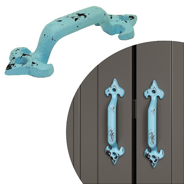 Puxador Rústico IL 6005 - Azul - 115X24X32MM