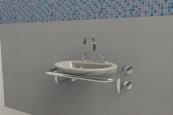 Barra de Apoio - Suporte de Pia para Lavatório - BA-8016 - Polido - 60x48 cm
